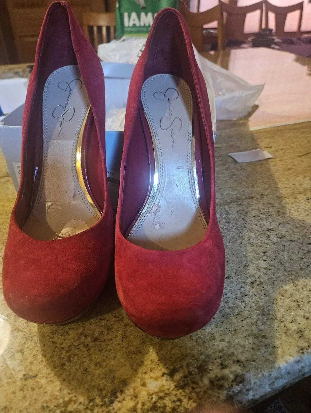 Red Suede Platform High Heels - Women